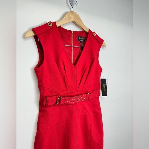 Laundry Red Pieced V-neck Mini Sleeveless Cocktail Dress Size 4 - Picture 4 of 12
